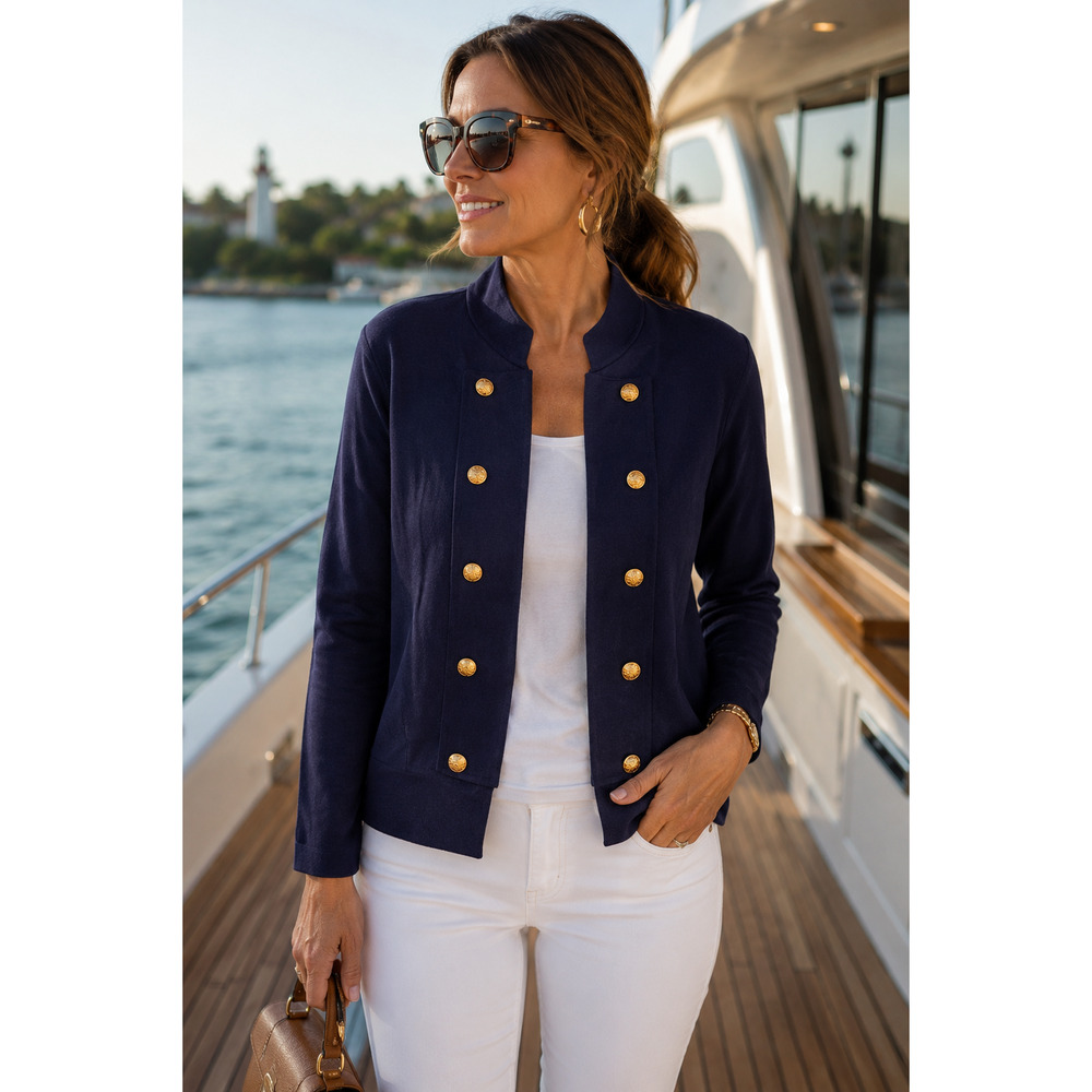 Jones New York mock neck open knit shacket Size XLNavy nautical coastal Preppy